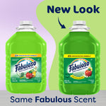 Two green Fabuloso concentrate jugs side by side with text calling out a new look and same fabulous scent