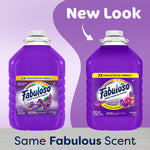 Two purple Fabuloso 2X lavender cleaner jugs side by side on a purple background with 'New Look' text