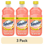 Three peach‑scent Fabuloso 2X concentrated cleaner bottles arranged side-by-side with a '3 Pack' label beneath.