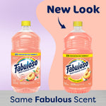 Two Fabuloso peach-scent 2X cleaner bottles side-by-side showing new look graphic and identical labeling