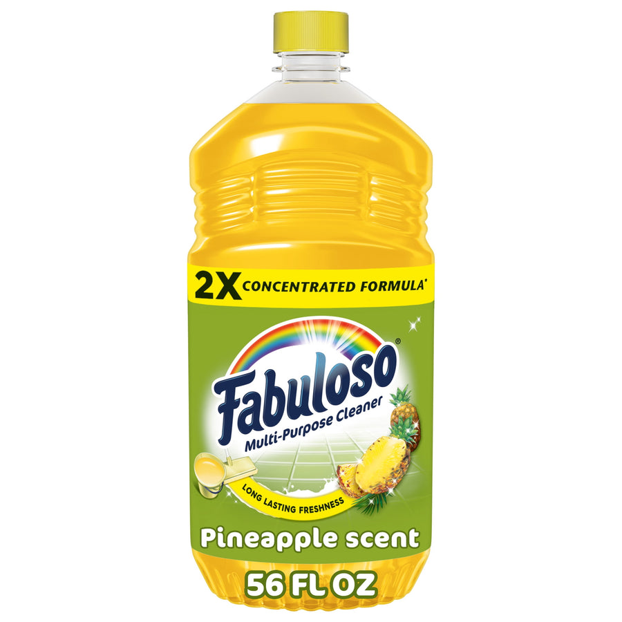 Single yellow Fabuloso pineapple-scent 56 fl oz multi-purpose cleaner bottle with 2X concentrated formula label