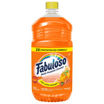 Single clear plastic bottle of Fabuloso orange tangerine multi-purpose cleaner with yellow cap and label showing citrus imagery.