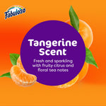 Graphic circle reading Tangerine Scent with tangerine fruit and Fabuloso logo on orange background