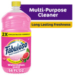 Pink Fabuloso multi-purpose cleaner bottle with watermelon label and 2X concentrated formula banner