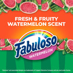 Fabuloso watermelon graphic with sliced watermelons and 'Fresh & Fruity Watermelon Scent' wording on orange background