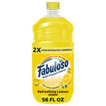 Tall yellow Fabuloso concentrated multi-purpose cleaner bottle with lemon label and 56 fl oz text on white background.