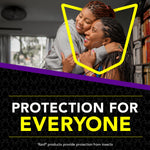 Smiling mother and child embrace above bold text reading protection for everyone on a patterned background
