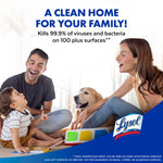 Family scene with parents, child and dog on the floor and Lysol logo with headline 'A Clean Home For Your Family!'