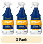 Three Farnam Bronco equine fly spray 32 oz trigger bottles with blue and orange labels shown side by side