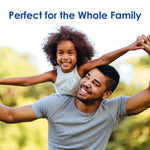 Father carrying a smiling child on his shoulders with headline 'Perfect for the Whole Family' above them