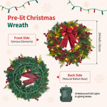 Senfot 24 Inch Lighted Christmas Wreath with Pine Cones, Red Berries, 20 LED Lights, Battery Operated, Waterproof Box, Indoor/Outdoor Holiday Home Decoration – view 2