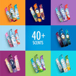 Grid of colorful Febreze Air Mist bottles and pairings with central text reading “40+ scents,” showing multiple scent varieties.