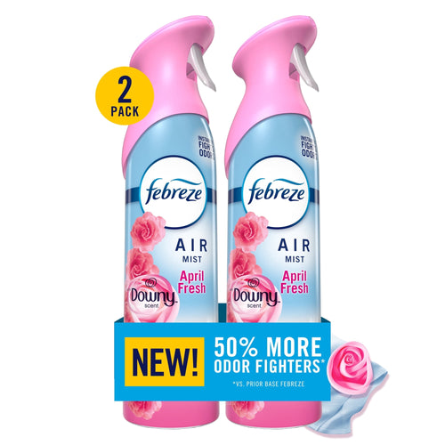 Two-pack Febreze Air Mist spray bottles in April Fresh (Downy scent) with a 50% more odor fighters promotional band