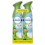 Two Febreze Air Mist Original aerosol cans with green caps and a yellow 'Value Pack' banner on a white background