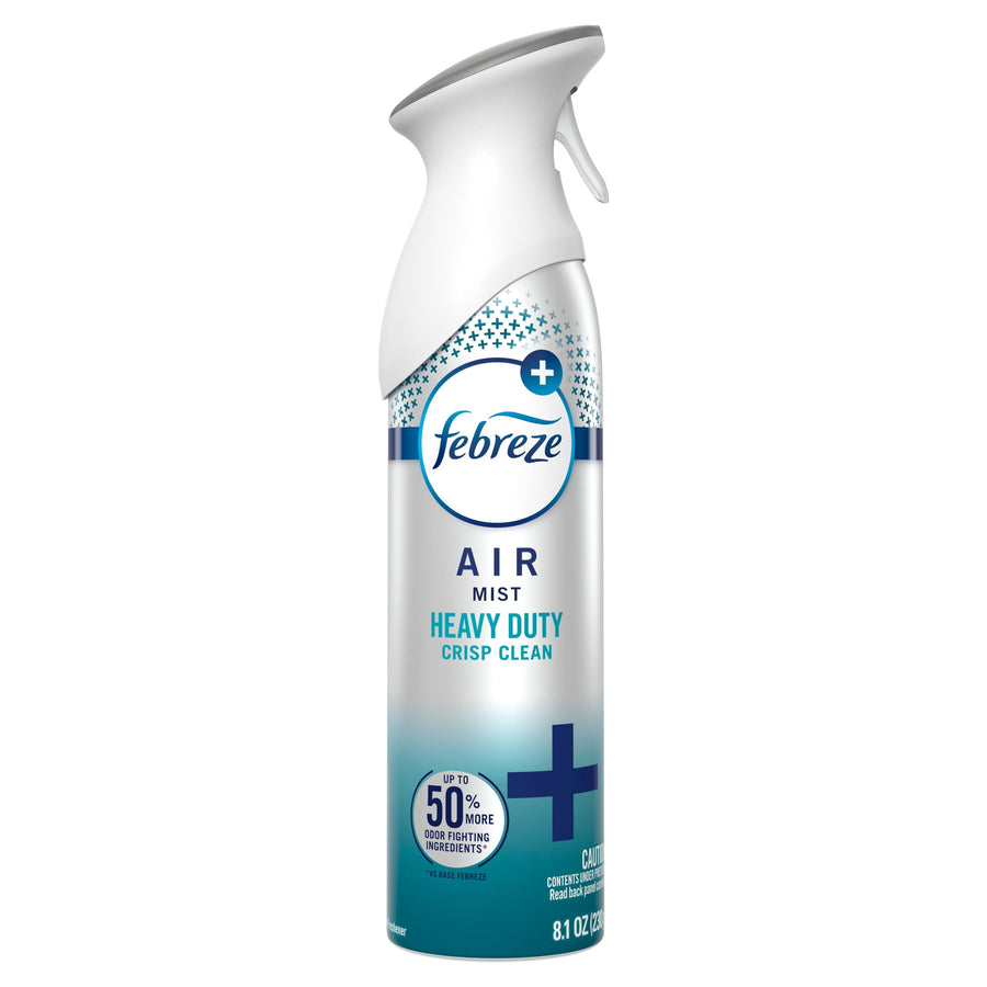 Single Febreze Air Mist Heavy Duty Crisp Clean spray can with white ergonomic trigger and teal gradient label