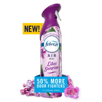Febreze Air Mist Lilac Sunrise spray can with purple cap and floral graphics