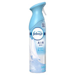 Single Febreze Air Mist spray can in Linen & Sky scent with light blue cap and fabric graphic on label