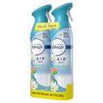 Angled view of two Febreze Air Mist bottles in a value pack highlighting label art and '100% natural propellant'.