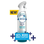 Febreze Air Mist spray bottle with white trigger and promotional 50% more odor fighters badge