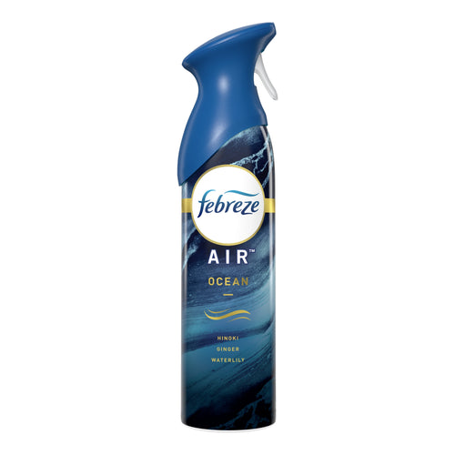 Single Febreze Air Ocean spray can with blue ergonomic trigger cap and ocean-themed label on white background.