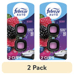 Two Febreze AUTO Berry clip air fresheners shown on retail card with berry graphics and small car image