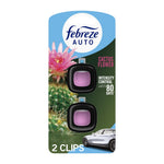 Febreze AUTO Cactus Flower vent-clip air freshener twin pack on green packaging showing cactus blossom and car graphic