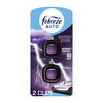 Febreze Auto Midnight Storm car vent clip twin pack on purple lightning themed backing