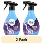 Two Febreze Auto fabric spray bottles in Midnight Storm design with lightning graphic and black triggers