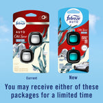 Comparison graphic showing current and new Febreze AUTO Old Spice Deep Sea packaging side by side with note about receiving either package