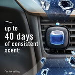 Febreze AUTO vent-clip air freshener attached to a car air vent with text about up to 40 days of scent.