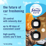 Febreze Auto Warm Honey & Musk packaging with product image and callouts about 3x control and up to 40 days of scent