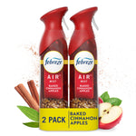Two Febreze Air Mist bottles in baked cinnamon apples design with cinnamon sticks and apple imagery, labeled 2 pack.