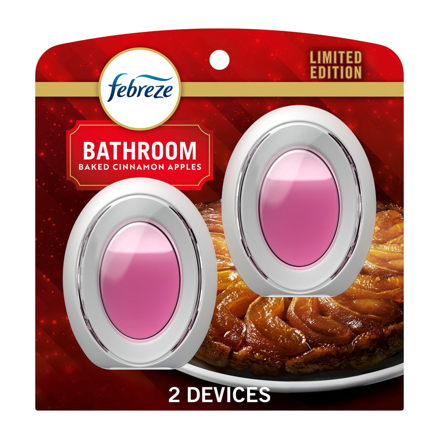 febreze bathroom air freshener two-pack in baked cinnamon apples scent with pink gel and limited edition label