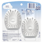 Back of Febreze Bathroom blister card showing plastic trays with two oval device backs, barcode and directions panel