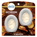 Febreze Bathroom Cozy Campfire scent twin-pack blister card showing two oval white air freshener devices