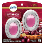 Front-facing Febreze Bathroom cranberry crumble packaging with two oval pink air freshener devices and product text