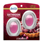 Febreze Bathroom cranberry crumble air freshener blister pack showing two oval pink devices and tart image