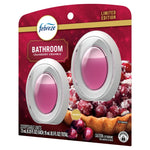 Tilted Febreze Bathroom cranberry crumble packaging showing two oval pink disposable air freshener units and cranberry imagery
