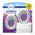 Front view of Febreze Bathroom Gain Moonlight Breeze two-device retail blister pack on white background