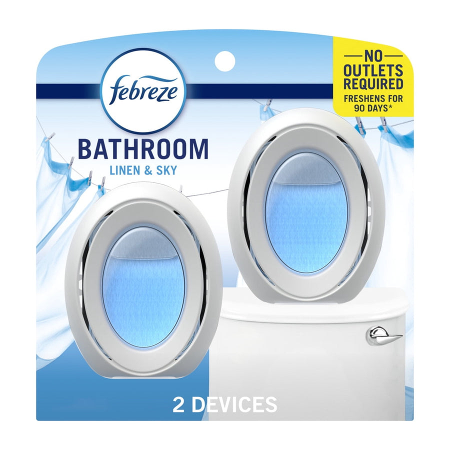 Febreze Bathroom linen & sky oval clip-on air freshener twin pack on retail card