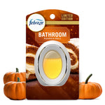 Febreze Bathroom Pumpkin Roll hanging air freshener blister card with yellow refill and pumpkin imagery