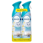 Two Febreze Air Mist Bora Bora Waters aerosol bottles in a yellow‑banded value pack with ocean and floral label art.