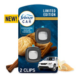 Febreze Car cinnamon sugar cookies vent-clip packaging showing two black clips and cookie imagery