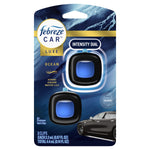 Front-facing retail blister pack of Febreze Car Luxe Ocean vent clips showing two clips and car image.