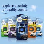 Row of different Febreze Car vent clip scent packages with headline inviting shoppers to explore scents.