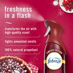 Red Febreze Air Mist bottle labeled limited edition cranberry crumble with text ‘freshness in a flash’ and sugared cranberries