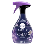 Bottle of Febreze Fabric Calm (Downy infusions) spray with purple trigger and floral label on white background
