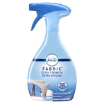 Taller product shot of Febreze Fabric Extra Strength spray bottle with blue trigger and label shown on white background