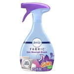 Front-facing Febreze Fabric spray bottle in Gain Moonlight Breeze scent with purple trigger and product labeling.