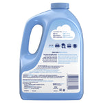 Back label of a blue Febreze Fabric refill jug showing directions, ingredient icons and a barcode